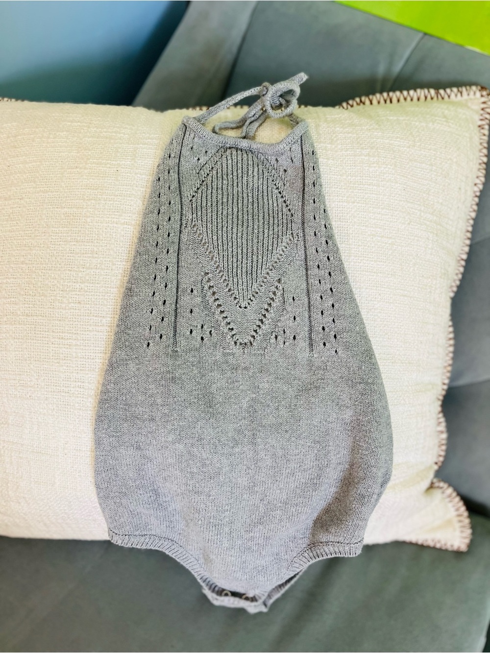 Knit Halter Romper in Heather Gray